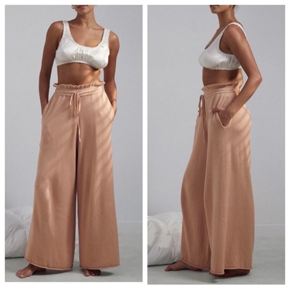 lunya Pants - NWOT Lunya Cozy Cotton Silk Nutmeg Neutral Knit Drawstring Wide Leg Pants Size M